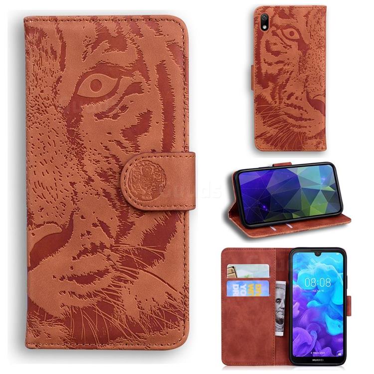 Intricate Embossing Tiger Face Leather Wallet Case for Huawei Honor 8S(2019) - Brown