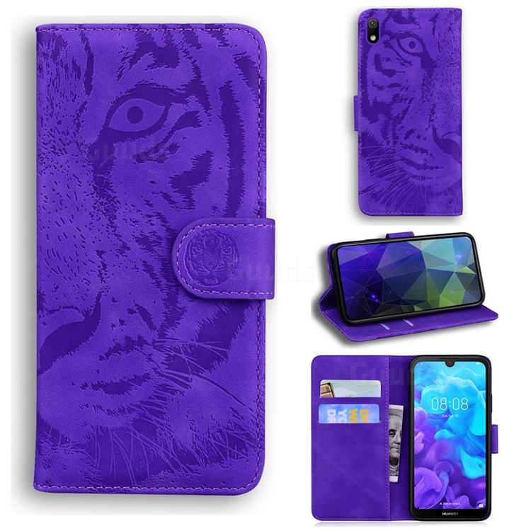 Intricate Embossing Tiger Face Leather Wallet Case for Huawei Honor 8S(2019) - Purple