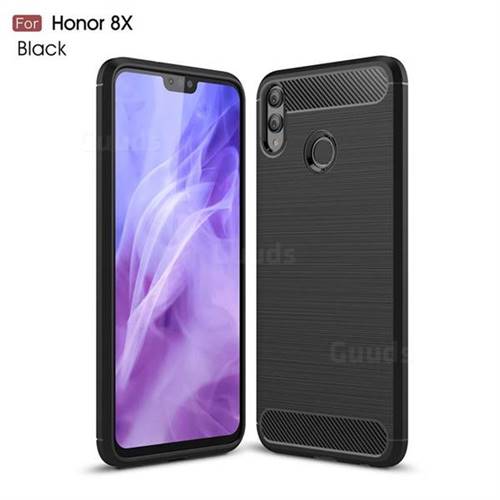 Luxury Carbon Fiber Brushed Wire Drawing Silicone TPU Back Cover for Huawei Honor 8X - Black