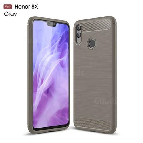 Luxury Carbon Fiber Brushed Wire Drawing Silicone TPU Back Cover for Huawei Honor 8X - Gray