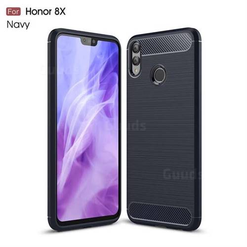 Luxury Carbon Fiber Brushed Wire Drawing Silicone TPU Back Cover for Huawei Honor 8X - Navy