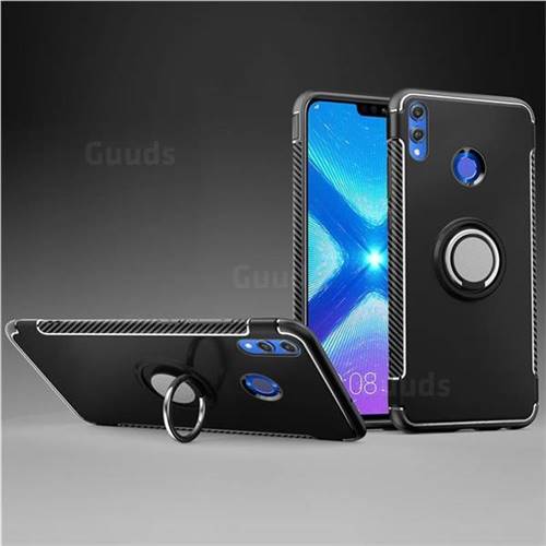 Armor Anti Drop Carbon PC + Silicon Invisible Ring Holder Phone Case for Huawei Honor 8X - Black