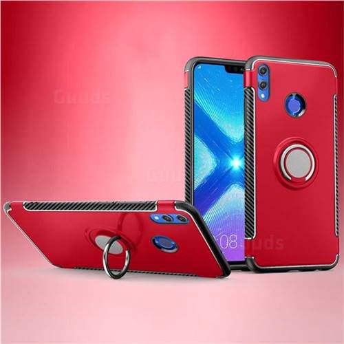 Armor Anti Drop Carbon PC + Silicon Invisible Ring Holder Phone Case for Huawei Honor 8X - Red