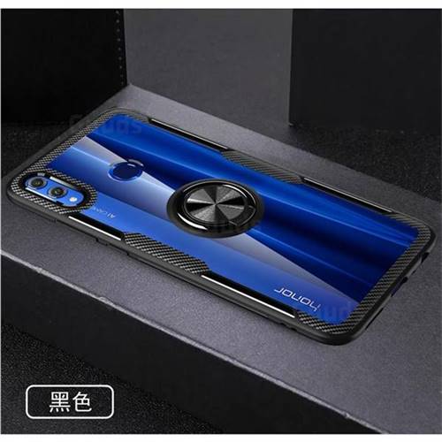 Acrylic Glass Carbon Invisible Ring Holder Phone Cover for Huawei Honor 8X - Black