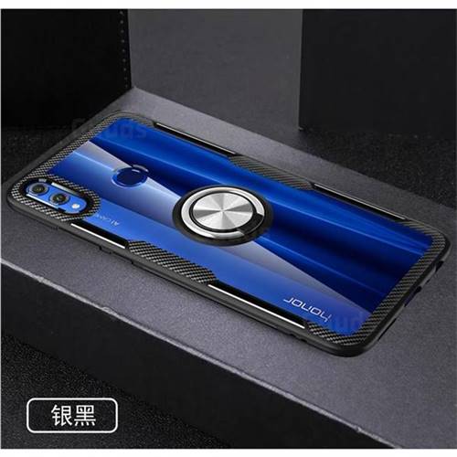 Acrylic Glass Carbon Invisible Ring Holder Phone Cover for Huawei Honor 8X - Silver Black