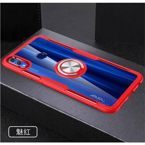 Acrylic Glass Carbon Invisible Ring Holder Phone Cover for Huawei Honor 8X - Charm Red