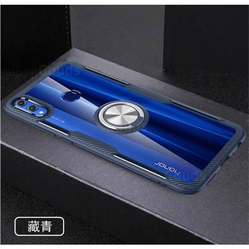 Acrylic Glass Carbon Invisible Ring Holder Phone Cover for Huawei Honor 8X - Navy