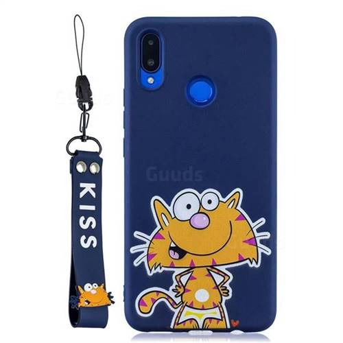 Blue Cute Cat Soft Kiss Candy Hand Strap Silicone Case for Huawei Honor 8X