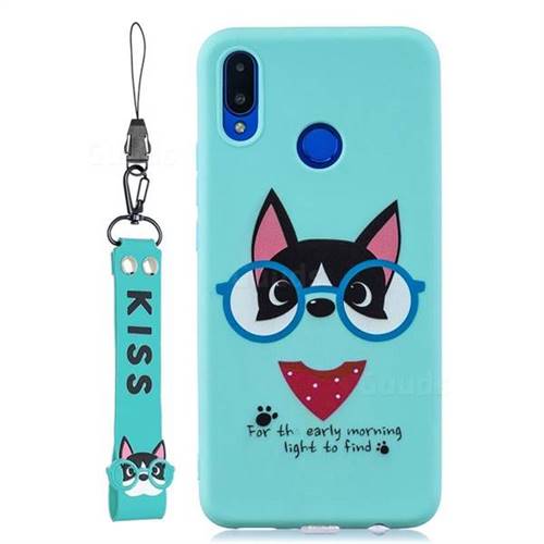 Green Glasses Dog Soft Kiss Candy Hand Strap Silicone Case for Huawei Honor 8X