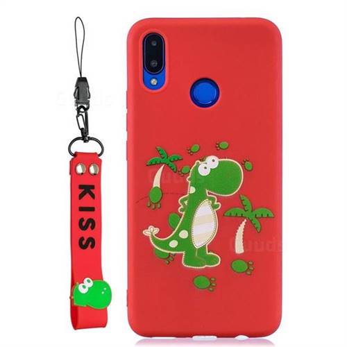 Red Dinosaur Soft Kiss Candy Hand Strap Silicone Case for Huawei Honor 8X