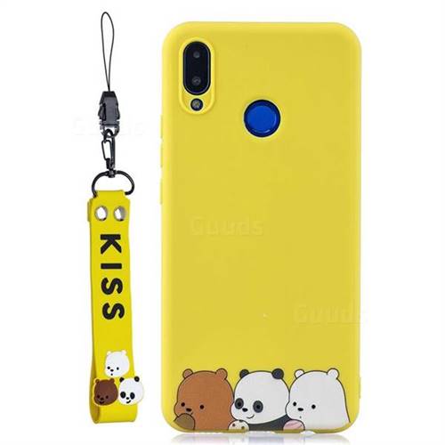 Yellow Bear Family Soft Kiss Candy Hand Strap Silicone Case for Huawei Honor 8X