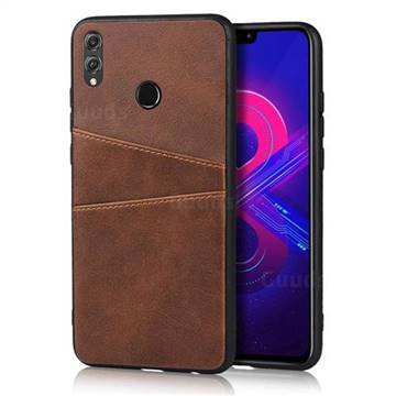 Simple Calf Card Slots Mobile Phone Back Cover for Huawei Honor 8X - Coffee