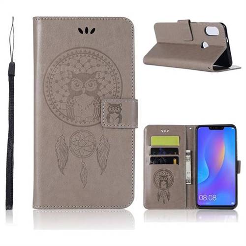 Intricate Embossing Owl Campanula Leather Wallet Case for Huawei Honor 8X - Grey