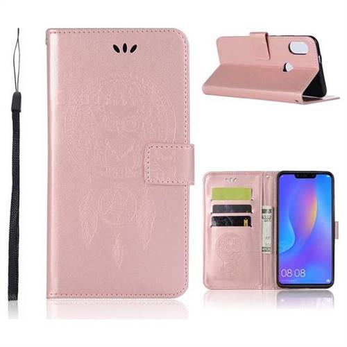 Intricate Embossing Owl Campanula Leather Wallet Case for Huawei Honor 8X - Rose Gold