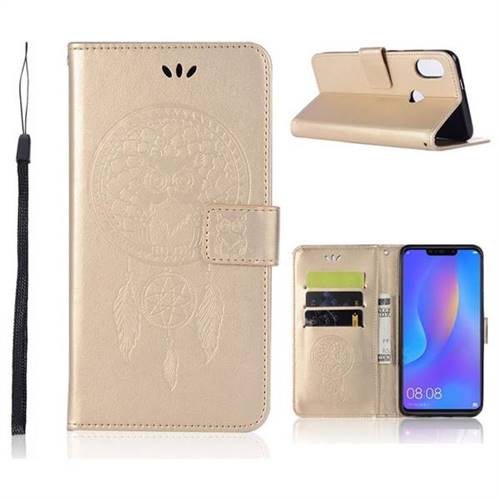 Intricate Embossing Owl Campanula Leather Wallet Case for Huawei Honor 8X - Champagne