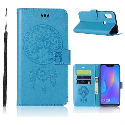 Intricate Embossing Owl Campanula Leather Wallet Case for Huawei Honor 8X - Blue