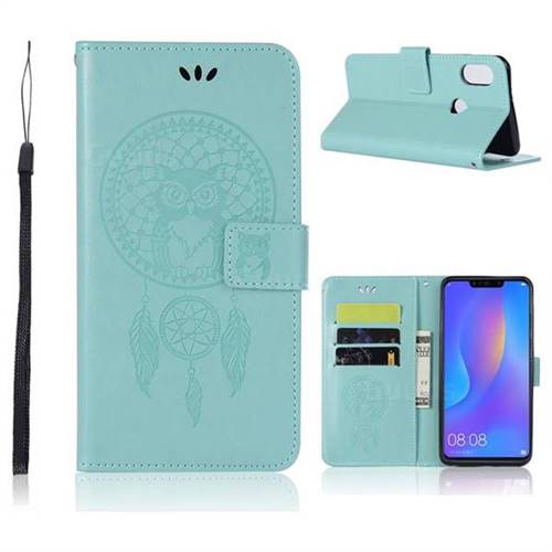 Intricate Embossing Owl Campanula Leather Wallet Case for Huawei Honor 8X - Green