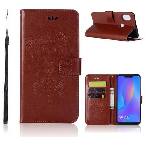 Intricate Embossing Owl Campanula Leather Wallet Case for Huawei Honor 8X - Brown