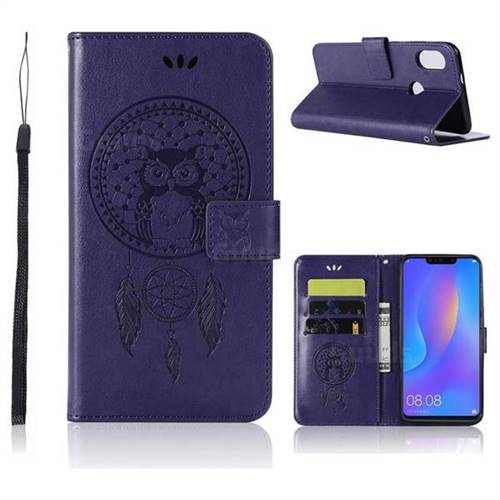 Intricate Embossing Owl Campanula Leather Wallet Case for Huawei Honor 8X - Purple