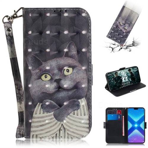 Cat Embrace 3D Painted Leather Wallet Phone Case for Huawei Honor 8X