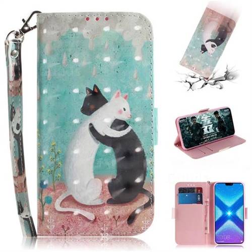 Black and White Cat 3D Painted Leather Wallet Phone Case for Huawei Honor 8X