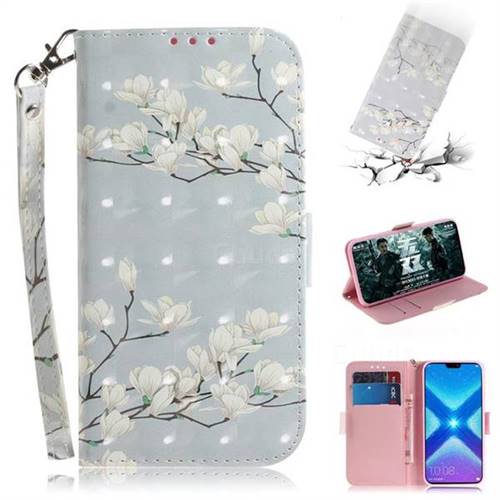 Magnolia Flower 3D Painted Leather Wallet Phone Case for Huawei Honor 8X