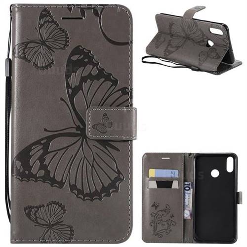 Embossing 3D Butterfly Leather Wallet Case for Huawei Honor 8X - Gray
