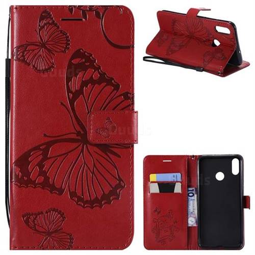 Embossing 3D Butterfly Leather Wallet Case for Huawei Honor 8X - Red