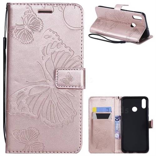 Embossing 3D Butterfly Leather Wallet Case for Huawei Honor 8X - Rose Gold
