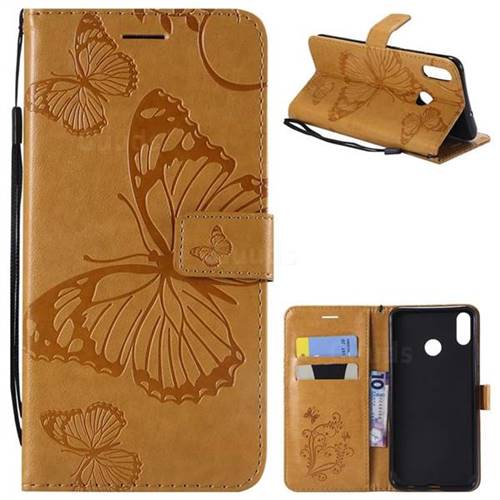 Embossing 3D Butterfly Leather Wallet Case for Huawei Honor 8X - Yellow
