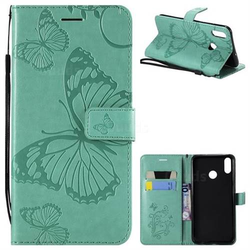 Embossing 3D Butterfly Leather Wallet Case for Huawei Honor 8X - Green