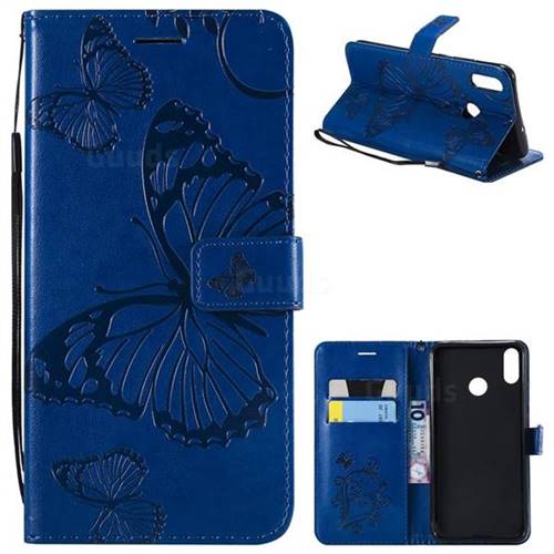 Embossing 3D Butterfly Leather Wallet Case for Huawei Honor 8X - Blue