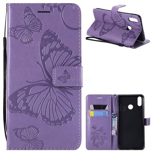 Embossing 3D Butterfly Leather Wallet Case for Huawei Honor 8X - Purple