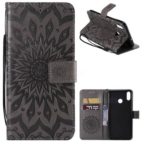 Embossing Sunflower Leather Wallet Case for Huawei Honor 8X - Gray