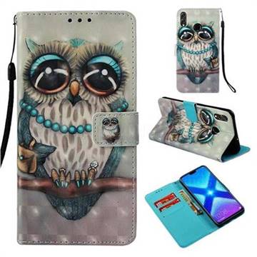 Sweet Gray Owl 3D Painted Leather Wallet Case for Huawei Honor 8X
