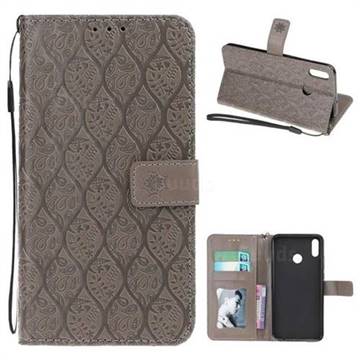 Intricate Embossing Rattan Flower Leather Wallet Case for Huawei Honor 8X - Grey
