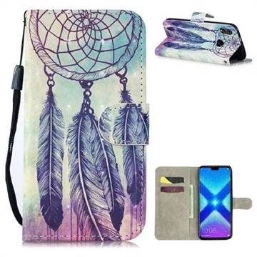 Feather Wind Chimes 3D Painted Leather Wallet Phone Case for Huawei Honor 8X