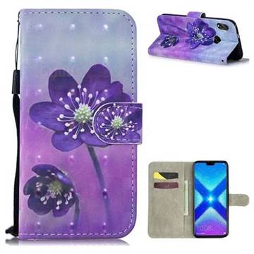 Purple Flower 3D Painted Leather Wallet Phone Case for Huawei Honor 8X