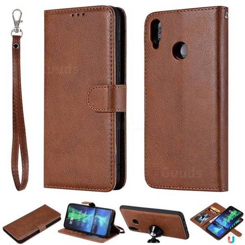 Retro Greek Detachable Magnetic PU Leather Wallet Phone Case for Huawei Honor 8X - Brown