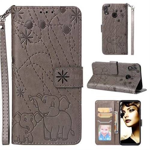Embossing Fireworks Elephant Leather Wallet Case for Huawei Honor 8X - Gray