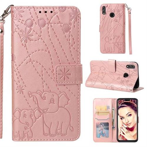 Embossing Fireworks Elephant Leather Wallet Case for Huawei Honor 8X - Rose Gold