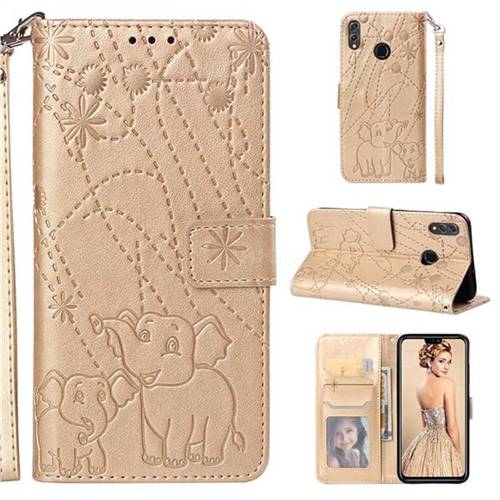 Embossing Fireworks Elephant Leather Wallet Case for Huawei Honor 8X - Golden