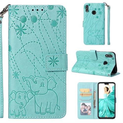 Embossing Fireworks Elephant Leather Wallet Case for Huawei Honor 8X - Green