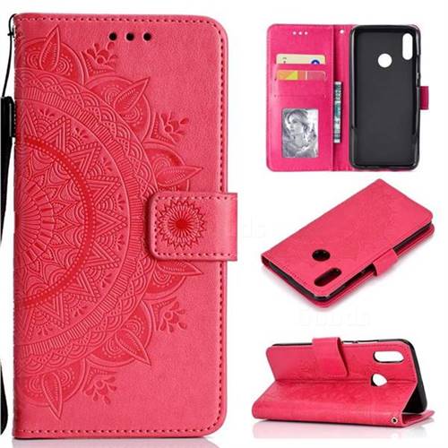 Intricate Embossing Datura Leather Wallet Case for Huawei Honor 8X - Rose Red