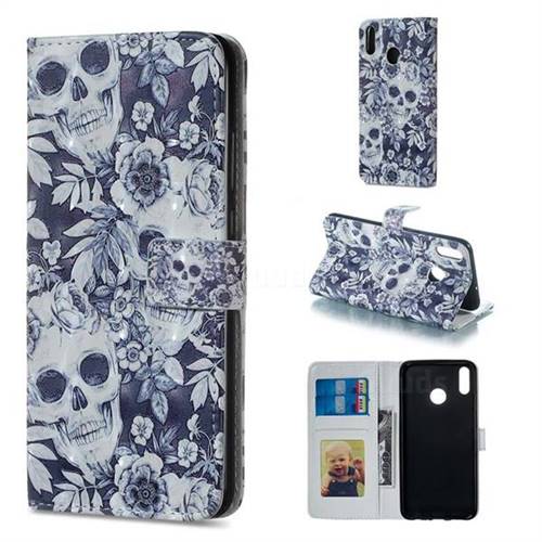 Skull Flower 3D Painted Leather Phone Wallet Case for Huawei Honor 8X
