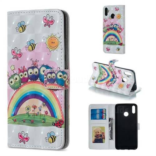 Rainbow Owl Family 3D Painted Leather Phone Wallet Case for Huawei Honor 8X
