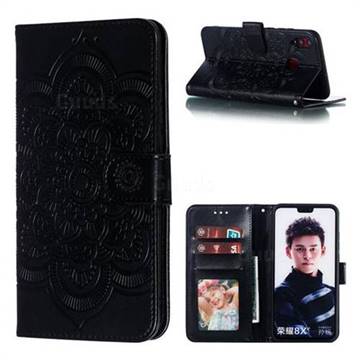 Intricate Embossing Datura Solar Leather Wallet Case for Huawei Honor 8X - Black