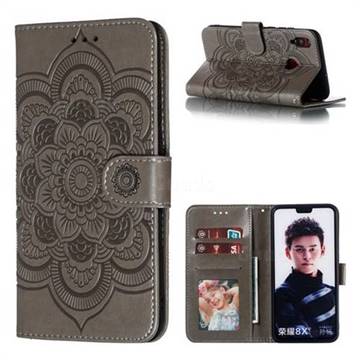 Intricate Embossing Datura Solar Leather Wallet Case for Huawei Honor 8X - Gray