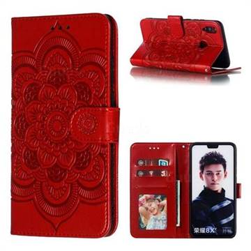 Intricate Embossing Datura Solar Leather Wallet Case for Huawei Honor 8X - Red