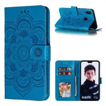 Intricate Embossing Datura Solar Leather Wallet Case for Huawei Honor 8X - Blue